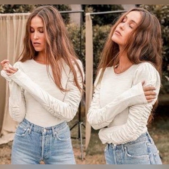 Free People NEW WITH TAGS Natasha Ruched Long Sleeve Top LIGHT GREEN - Picture 3 of 9